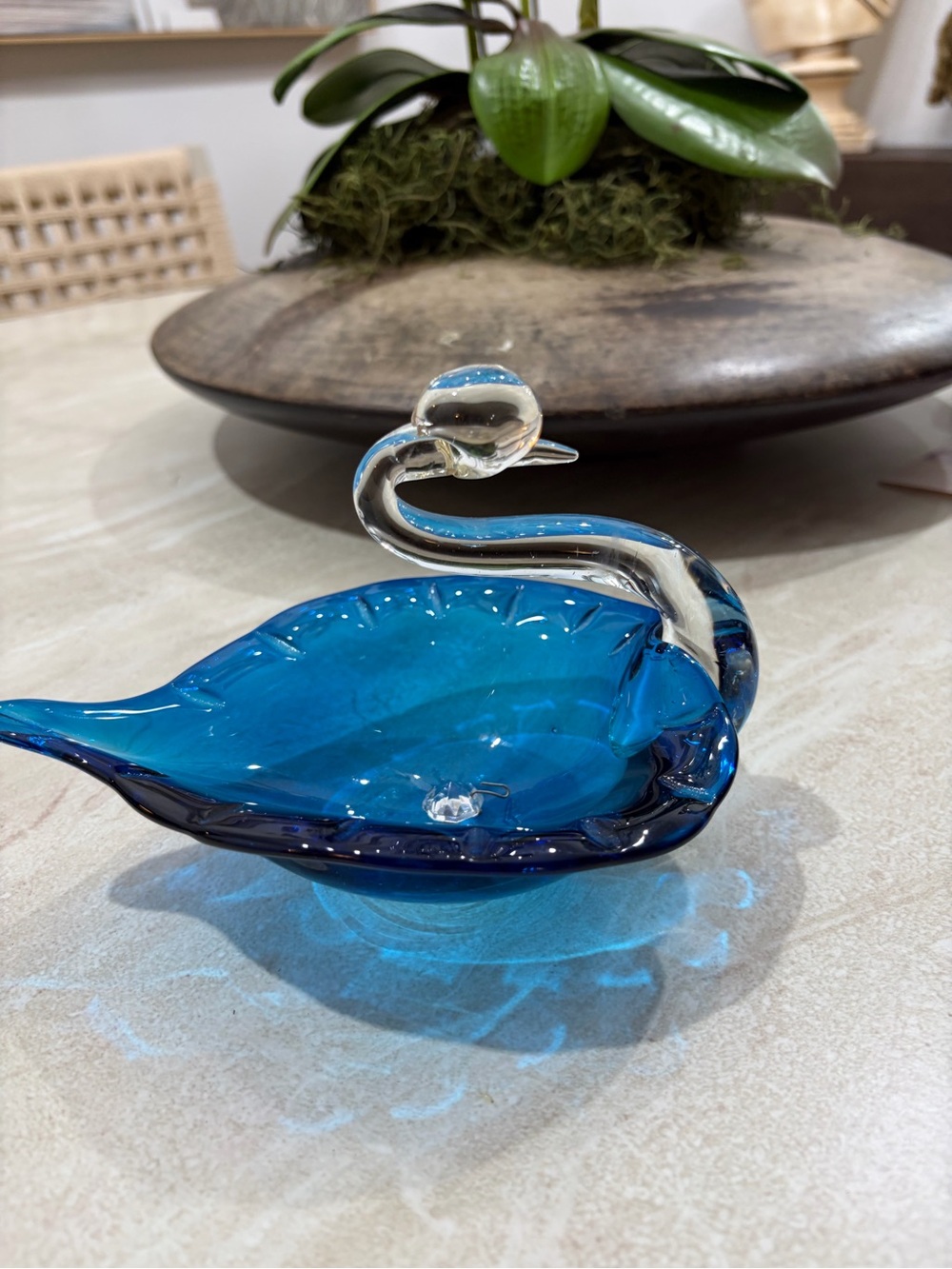 VintageGlass Swan Decorative candy dish best art glass of Japan  blue and clear